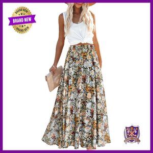 Chiffon Maxi Skirt Elastic Waist Flowy Boho Beach Cover Up